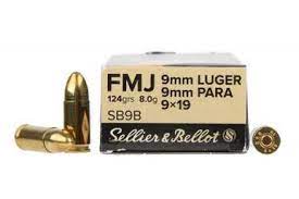 Sellier and Bellot S&B 9mm 124 grain FMJ 50 rd BOX 1000 RD CASE x 4 CASES 4000 rds FREE SHIPPING(4000 rd case)