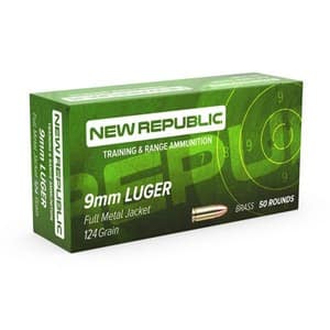 New Republic 9mm 124 grain FMJ Full Metal Jacket New Brass Casing 1090 FPS (50 rd box)