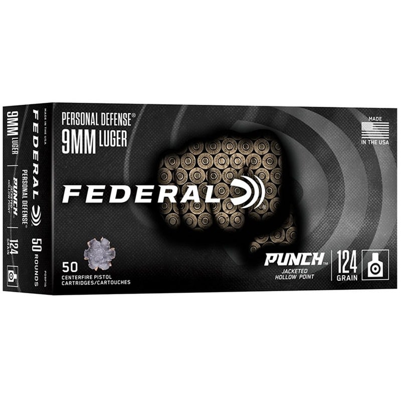 Federal Personal Defense Punch 9mm 124 grain Jacketed Hollow Point JHP (50 rd box)