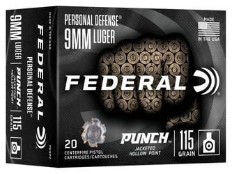 Federal Personal Defense Punch 9mm 115 grain JHP Jacketed Hollow Point (20 rd box)