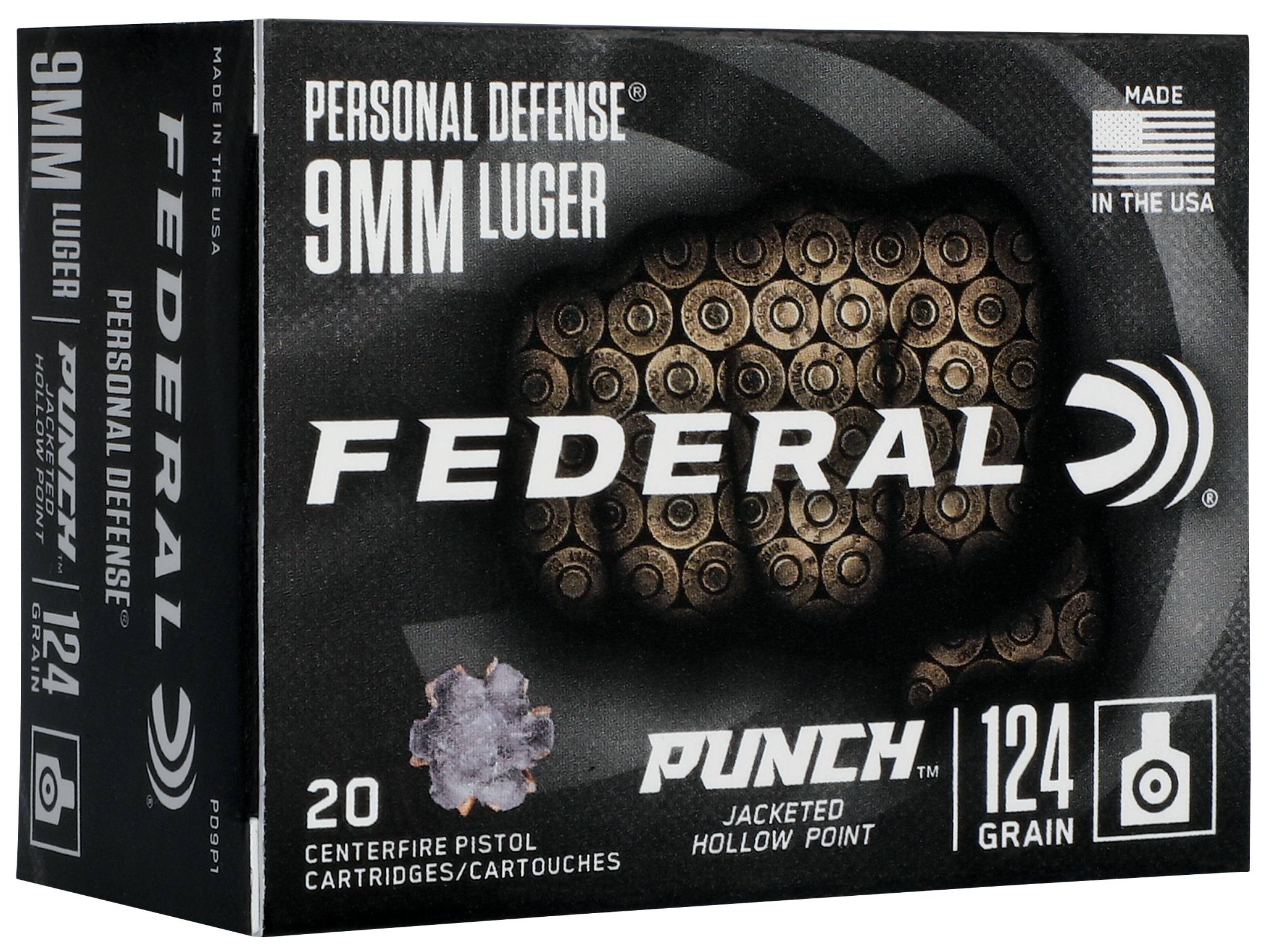 Federal Personal Defense Punch 9mm 124 grain Jacketed Hollow Point JHP (20 rd box)