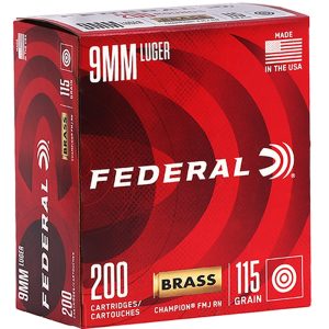 Federal Champion 9mm Luger 115 grain FMJ Full Metal Jacket 200 rd box FREE SHIPPING (1000 rd case)