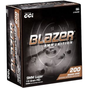 CCI Blazer Brass 9mm 115 grain FMJ Full Metal Jacket 200 rd box FREE SHIPPING (1000 rd case)