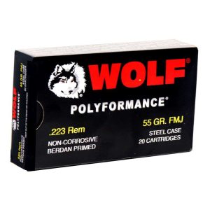Wolf Polyperformance .223 REM 55 grain FMJ Full Metal Jacket STEEL CASING 20 rd box 500 rd case x 2 FREE SHIPPING (1000 rd case)