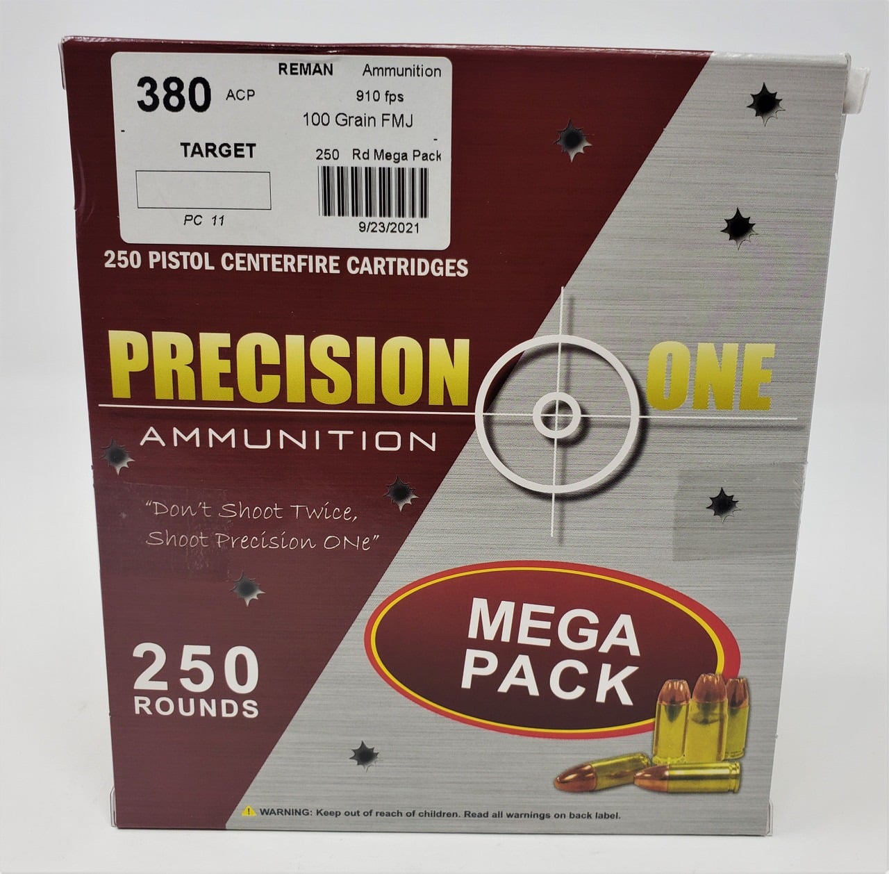Precision One .380 acp 100 grain FMJ Full Metal Jacket REMANUFACTURED Mega Pack 250 rd x 4 FREE SHIPPING (1000 rd case)