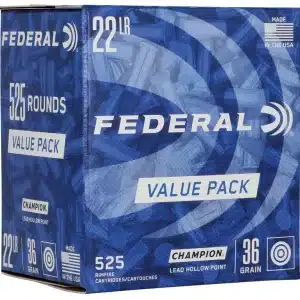 Federal Champion .22 LR Long Rifle 36 grain Lead Hollow Point 1260 FPS (525 rd box)